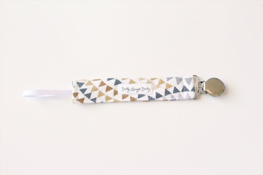 Boho Triangles Pacifier Clip | Fabric Pacifier Clip | Pacifier Holder | Stainless Steel Clip | Binky Clip | CPSC Compliant