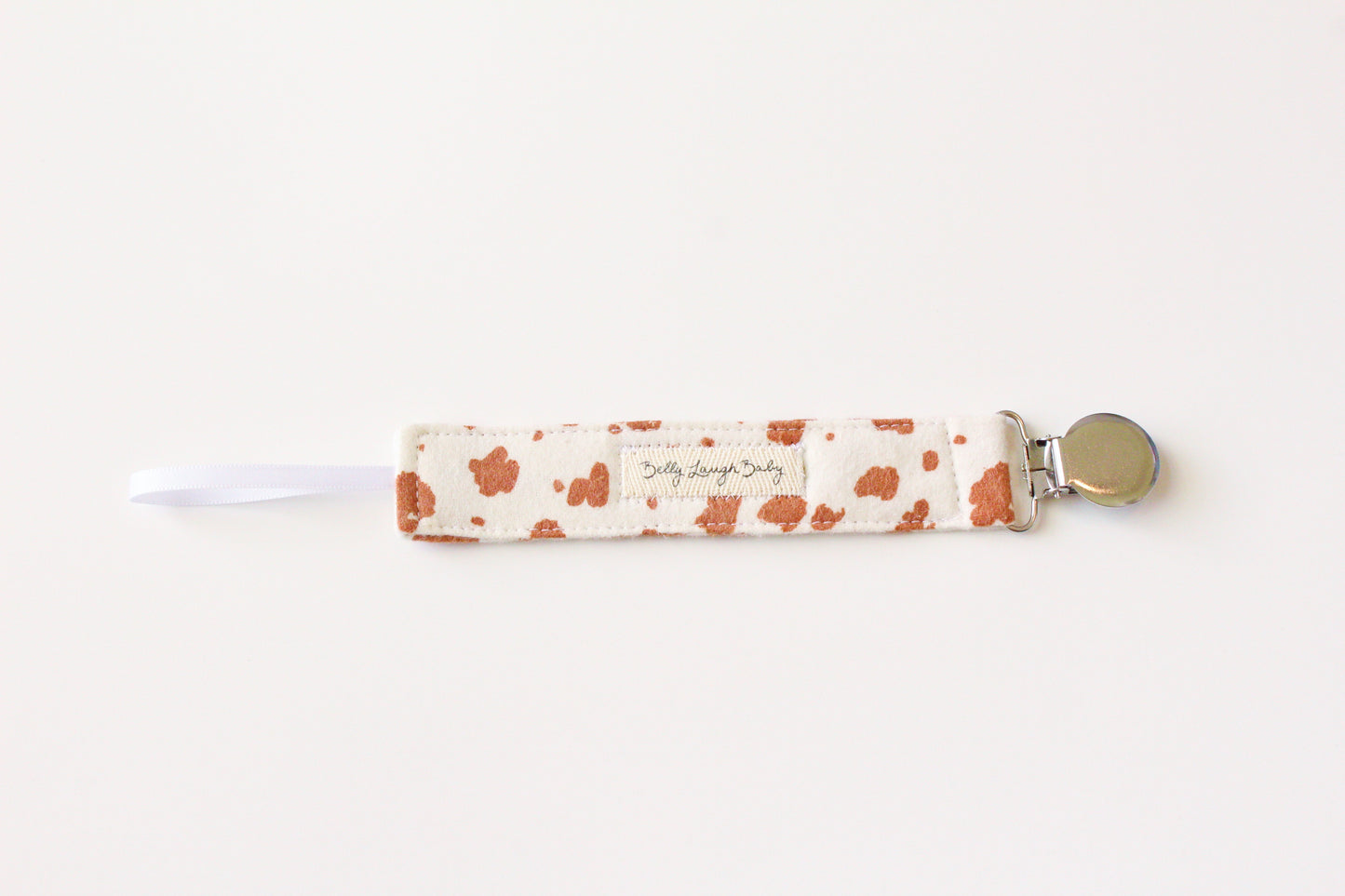 Boho Cow Print Pacifier Clip | Fabric Pacifier Clip | Pacifier Holder | Stainless Steel Clip | Binky Clip | CPSC Compliant