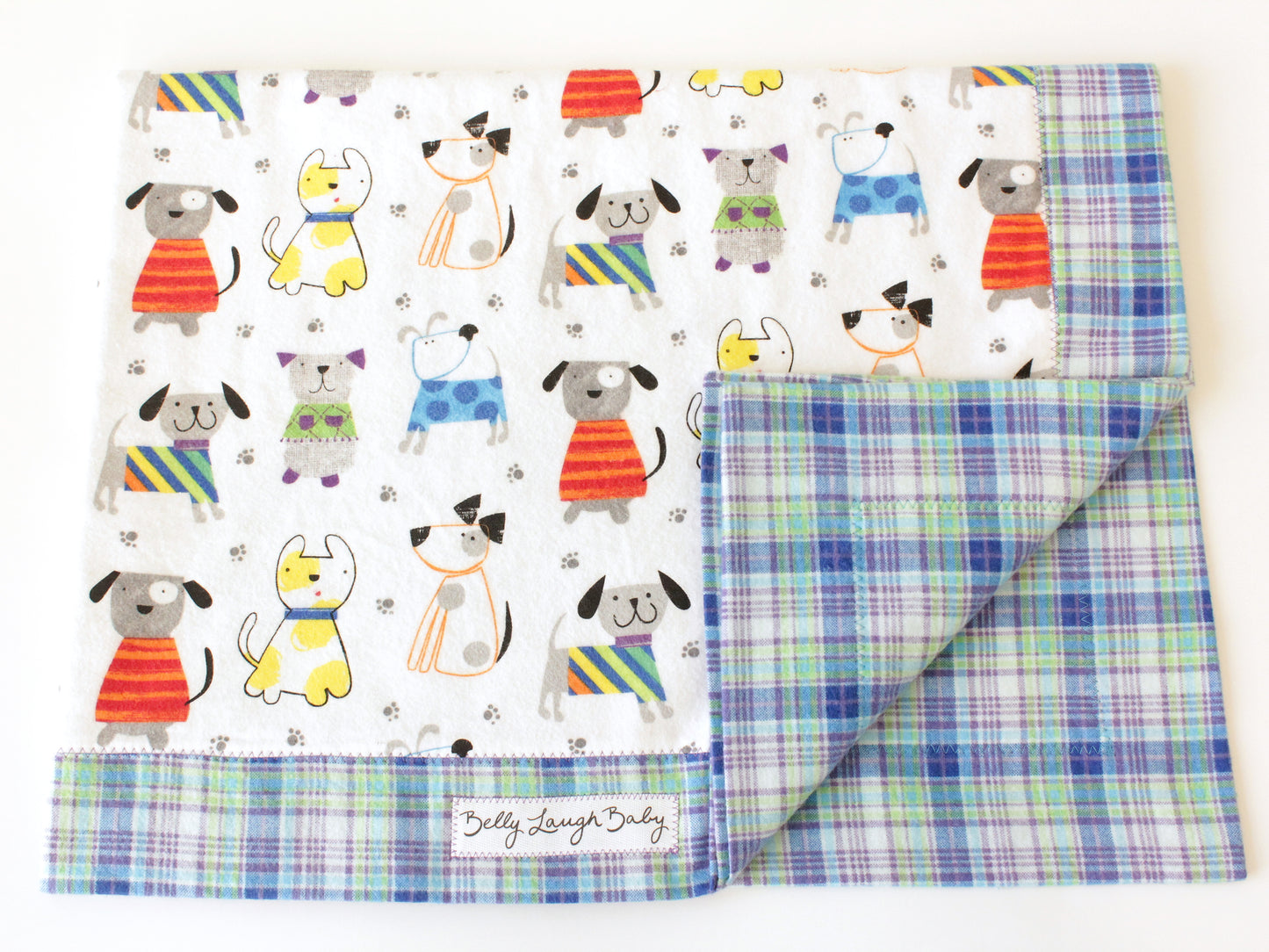 Extra Large Colorful Dog Self Binding Flannel Baby Blanket Gift Set