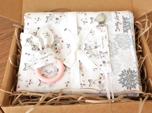 Arctic Fox Cherry Blossom | New Baby Gift Box for Girl | Newborn Baby Shower Gift Basket | CPSC Compliant