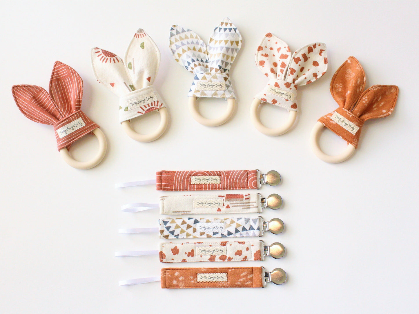Boho Bunny Ear Teether and Pacifier Clip Bundles | Baby Shower Gift | CPSC Compliant | Boho Baby Nursery Accessories