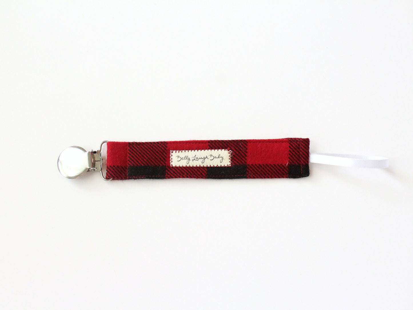Red Buffalo Check Fabric Pacifier Clip | Gender Neutral Baby Gift | Soother Leash Binky Holder | CPSC Compliant