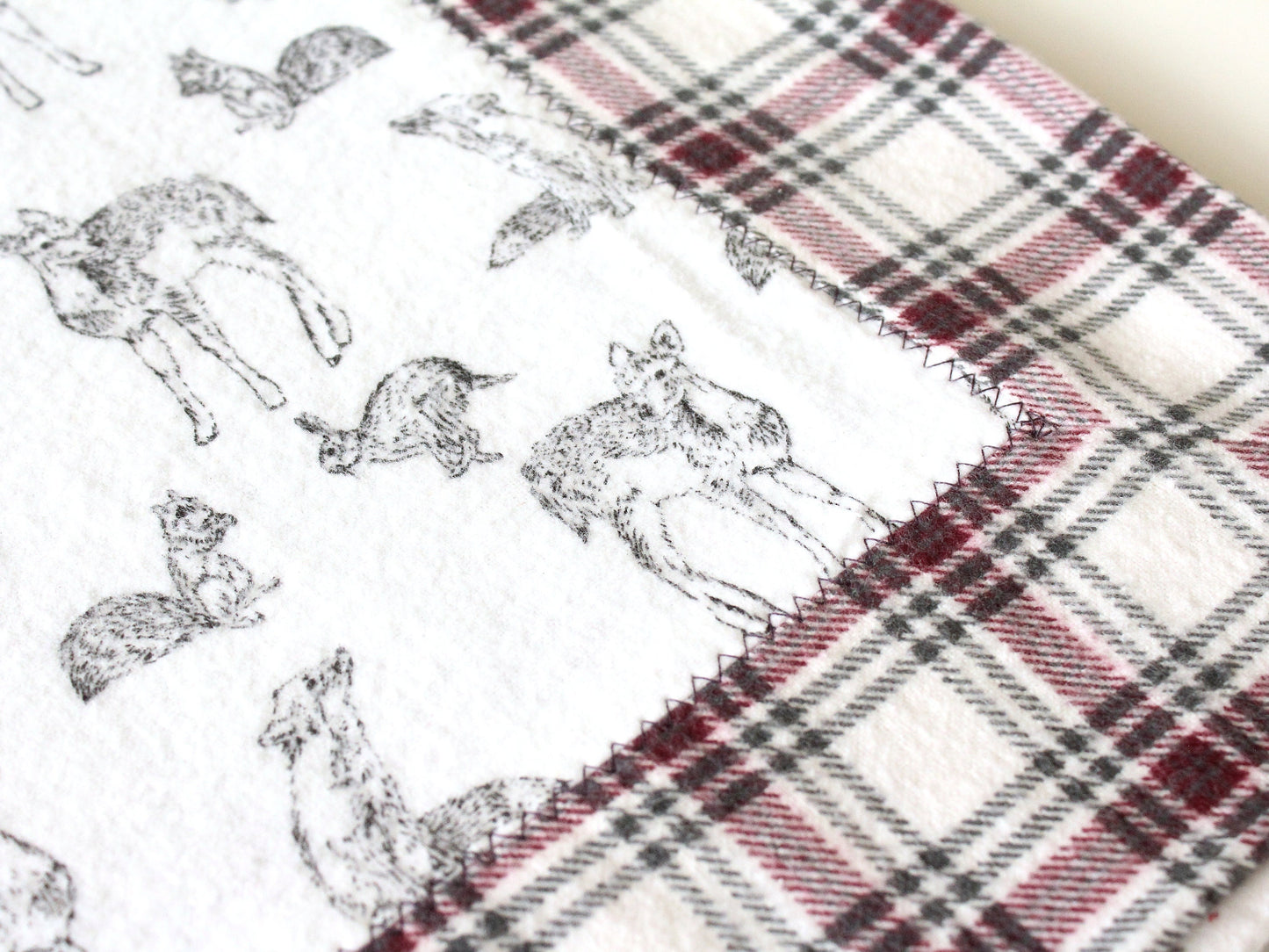 Woodland Forest Animal Extra Large Self Binding Flannel Baby Blanket  | CPSC Compliant