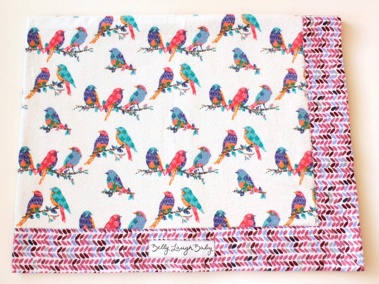 Floral Bird Extra Large Self Binding Flannel Baby Blanket | CPSC Compliant