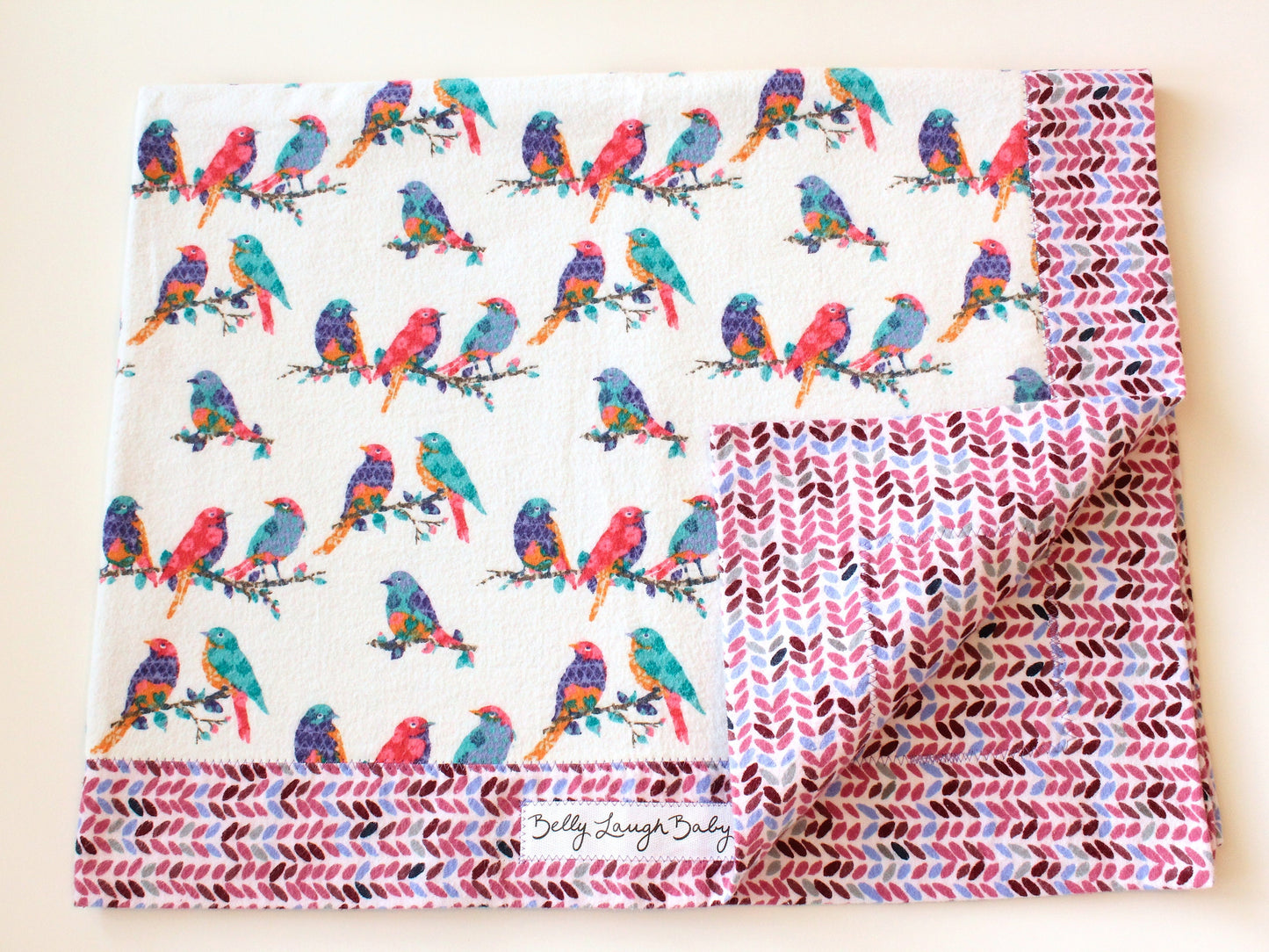 Floral Bird Extra Large Self Binding Flannel Baby Blanket | CPSC Compliant