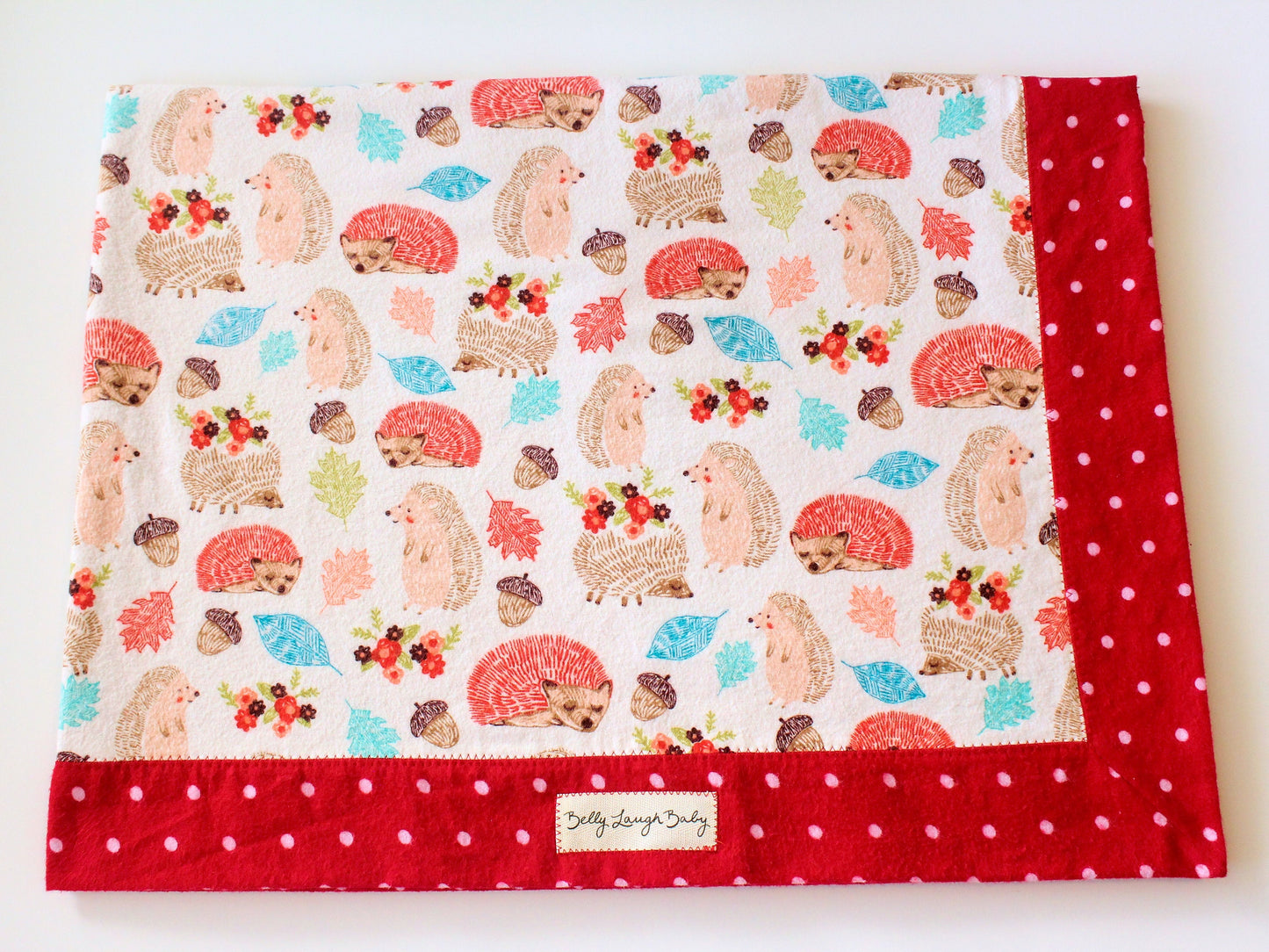 Hedgehog Extra Large Self Binding Flannel Baby Blanket  | CPSC Compliant