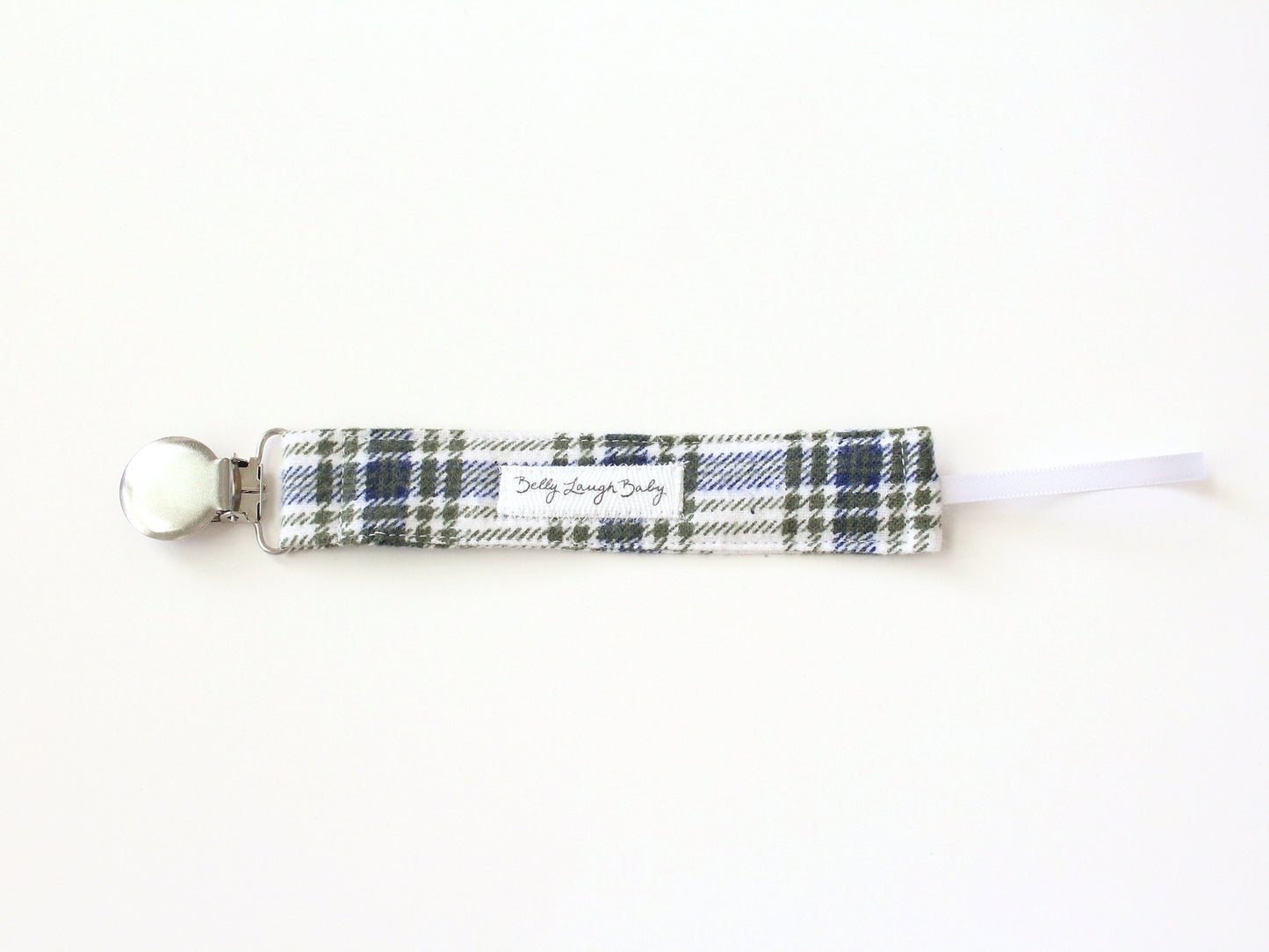 Blue and Green Plaid Fabric Pacifier Clip | Gender Neutral Baby Gift | Soother Leash Binky Holder | CPSC Compliant