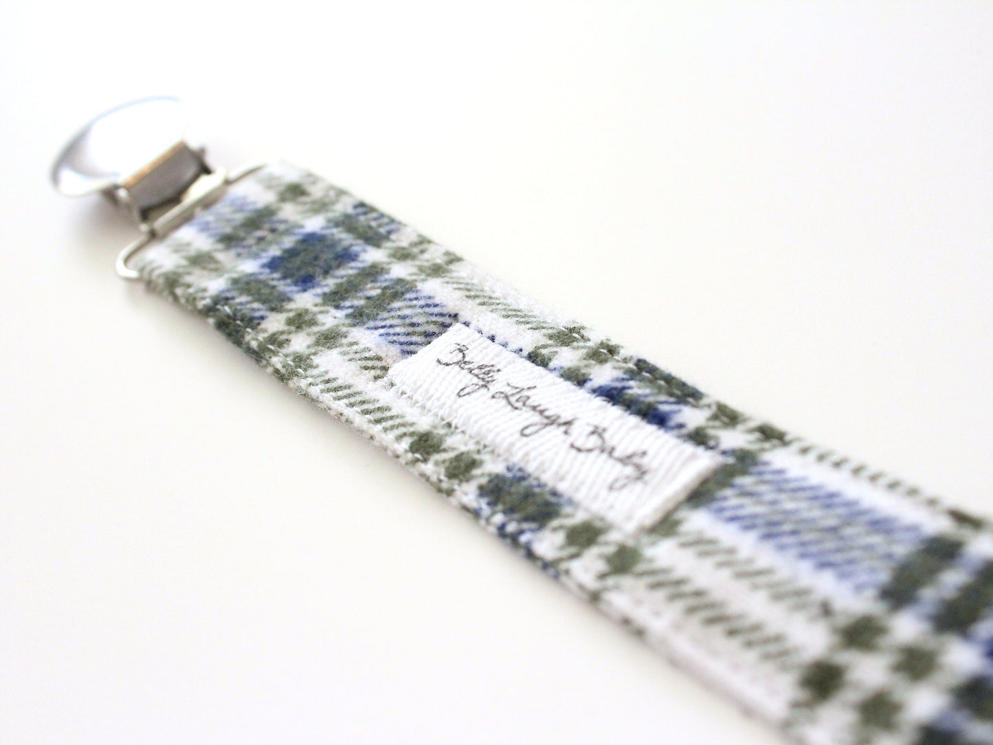 Blue and Green Plaid Fabric Pacifier Clip | Gender Neutral Baby Gift | Soother Leash Binky Holder | CPSC Compliant