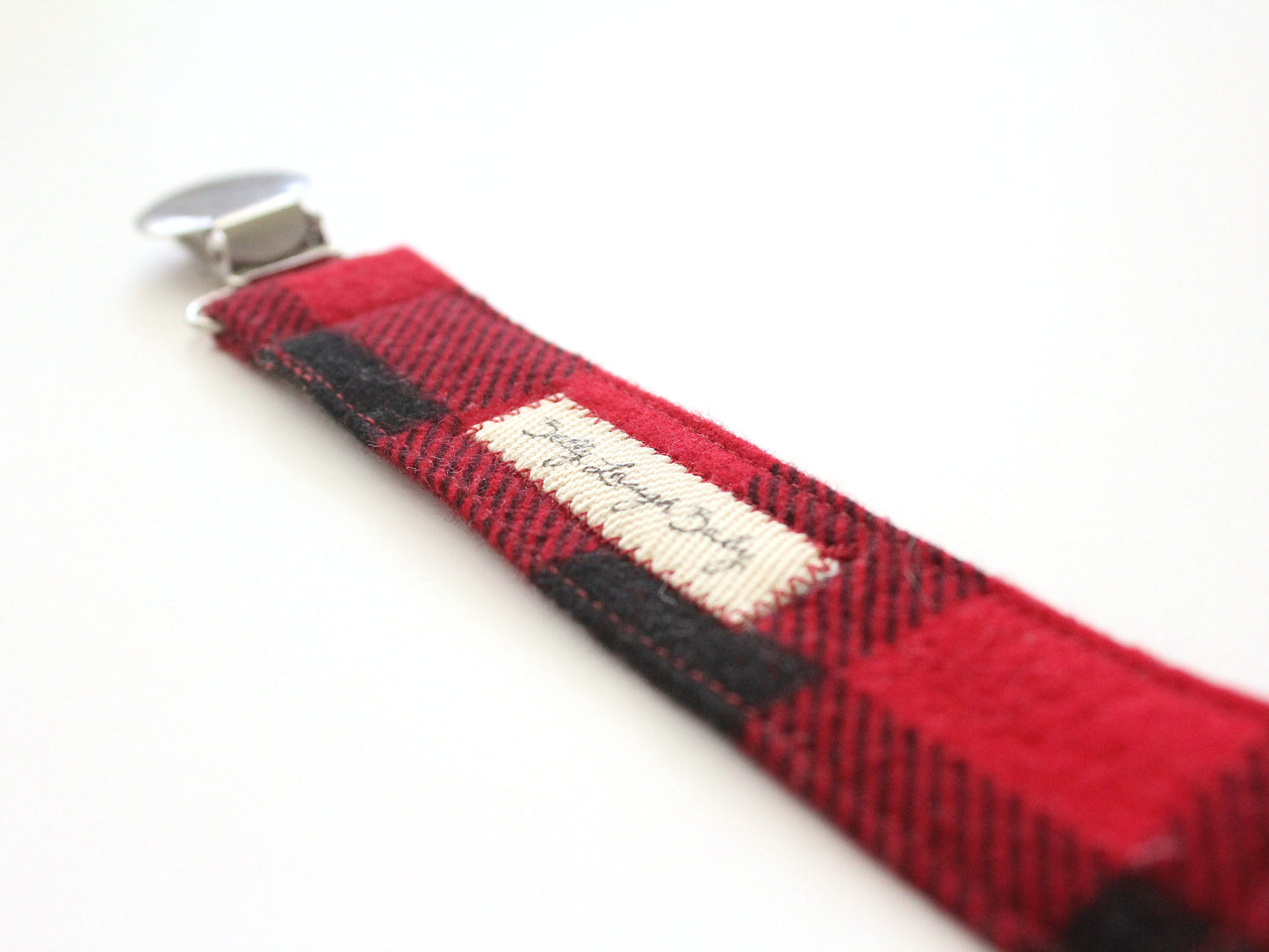 Red Buffalo Check Fabric Pacifier Clip | Gender Neutral Baby Gift | Soother Leash Binky Holder | CPSC Compliant