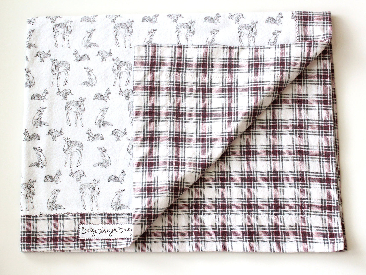 Woodland Forest Animal Extra Large Self Binding Flannel Baby Blanket  | CPSC Compliant