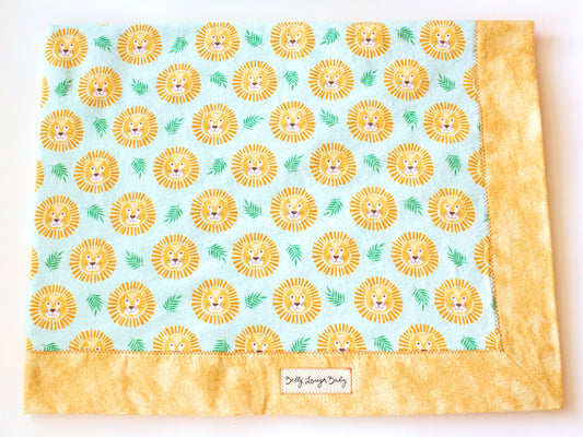Lion Extra Large Self Binding Flannel Baby Blanket | Gender Neutral | CPSC Compliant