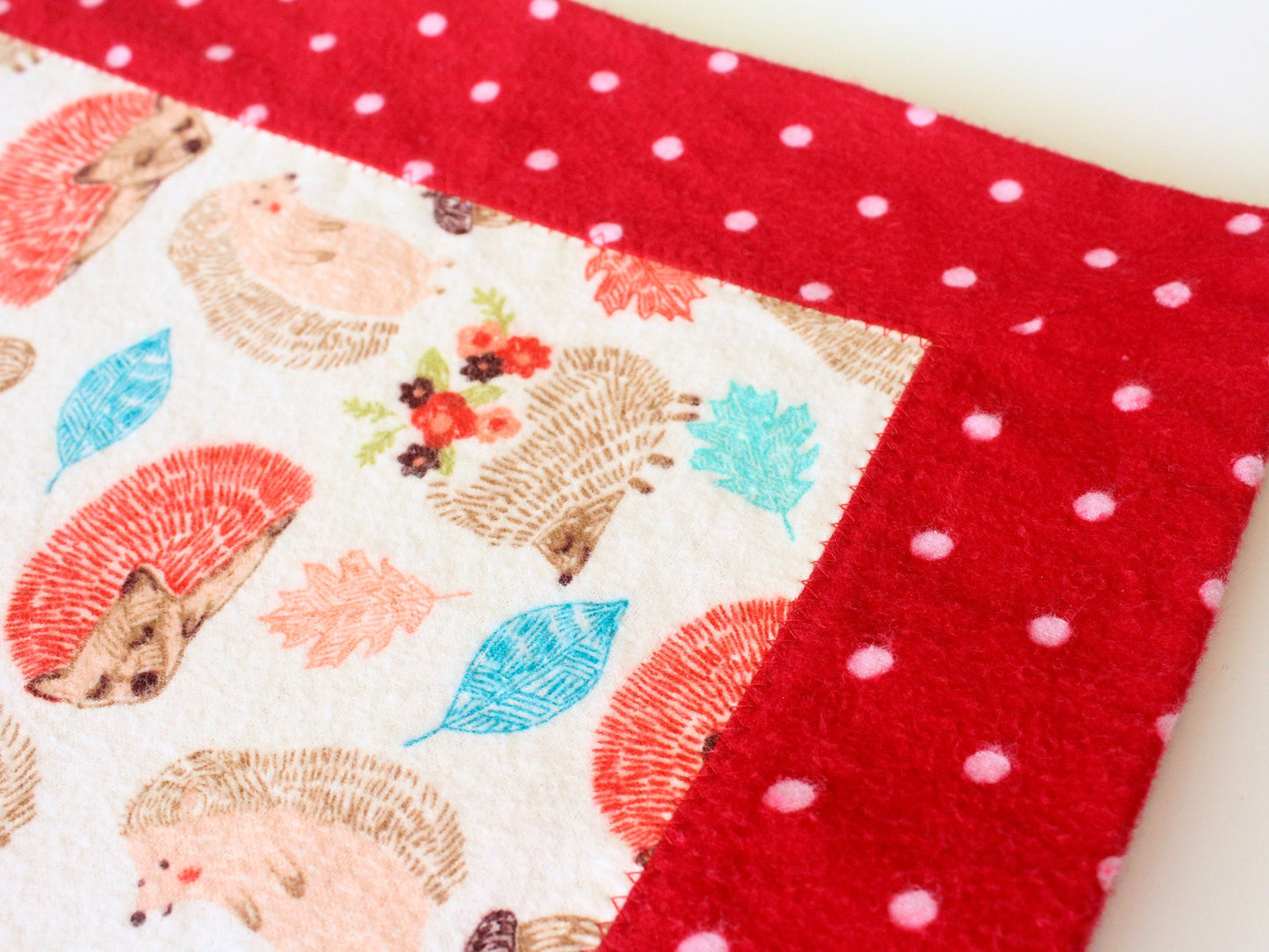 Hedgehog Extra Large Self Binding Flannel Baby Blanket  | CPSC Compliant