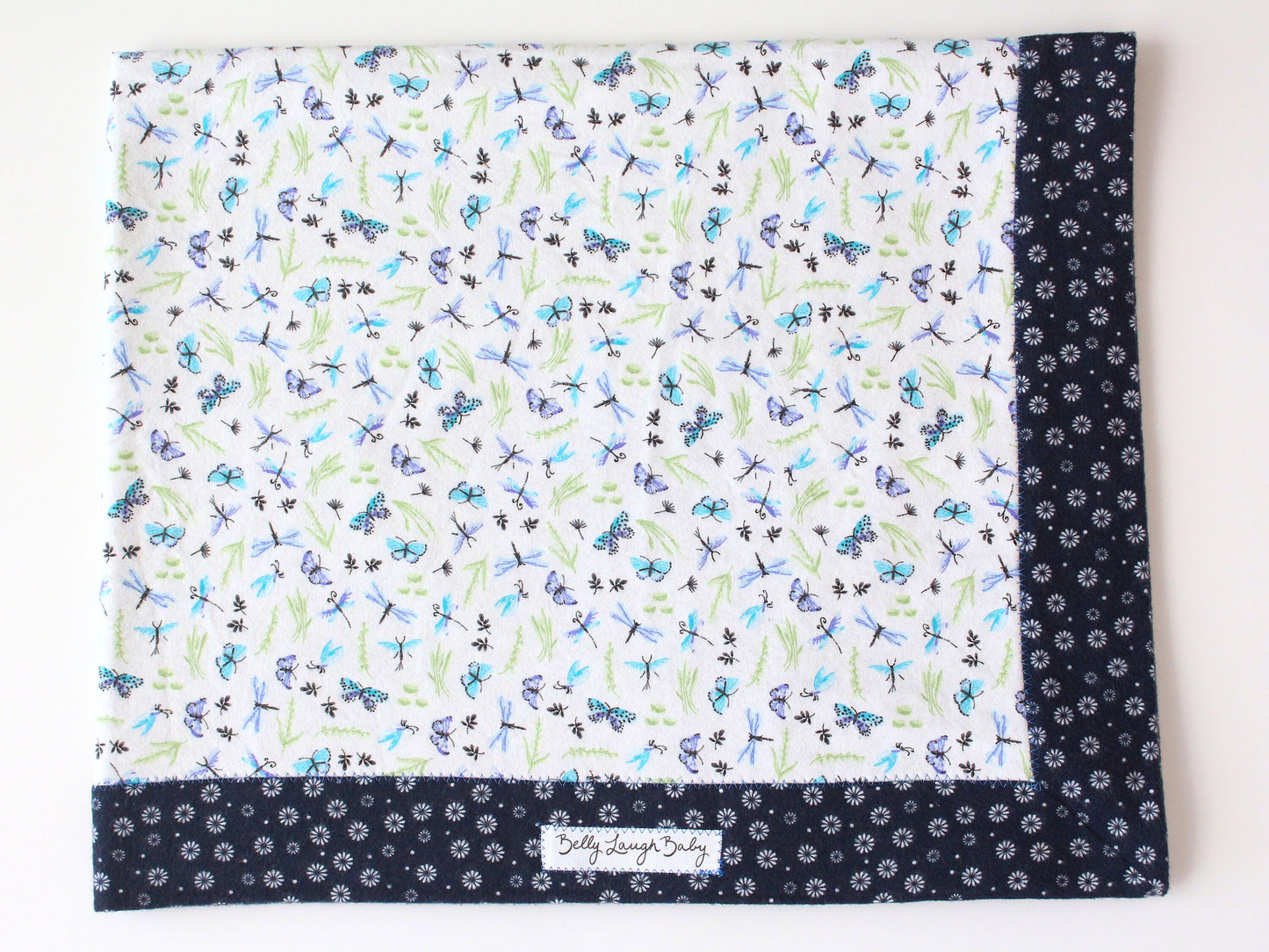 Butterfly Dragonfly Self Binding Flannel Baby Blanket | Dragonfly Baby Blanket | CPSC Compliant