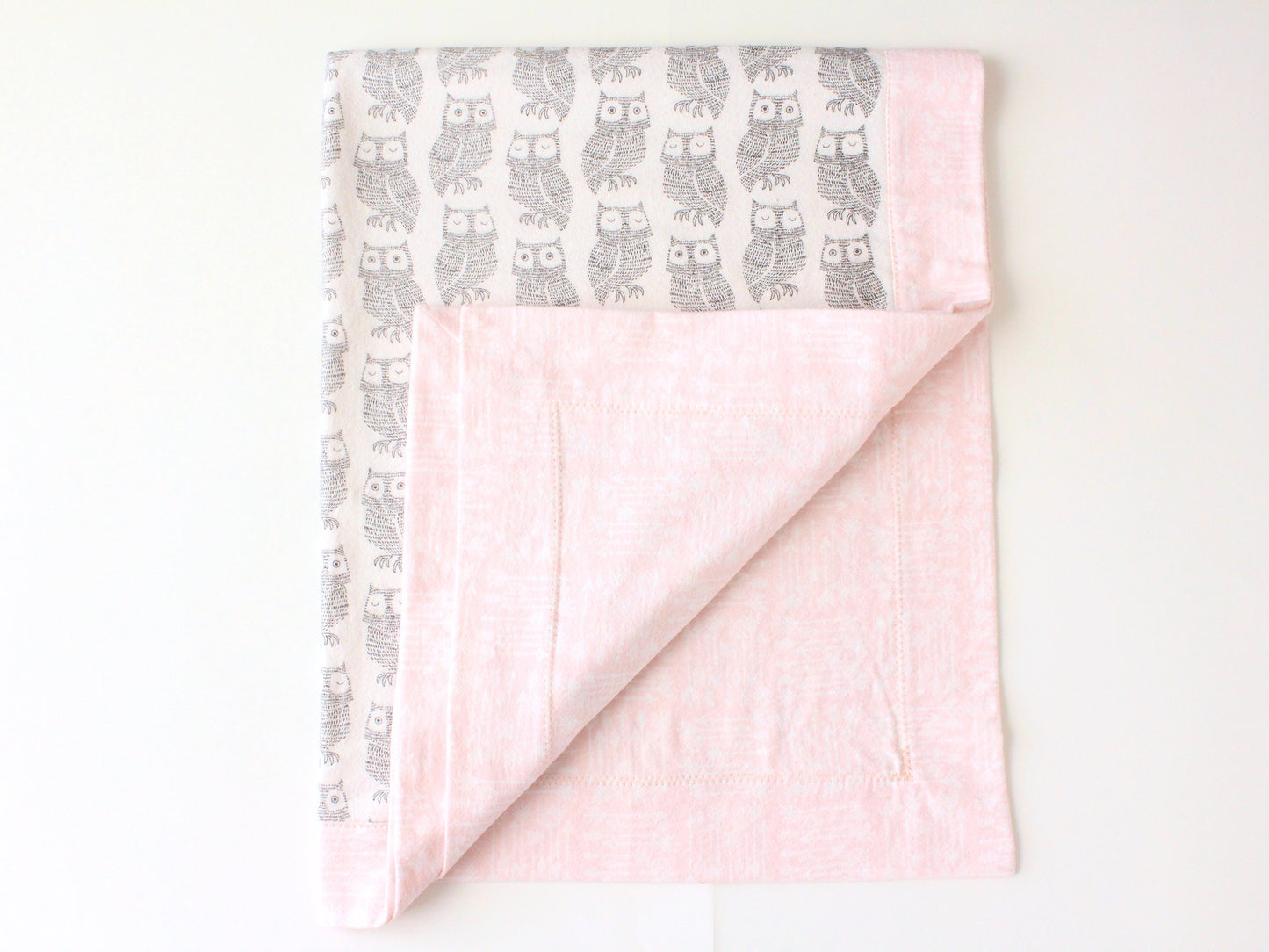 Pink Owl Extra Large Self Binding Flannel Baby Blanket | CPSC Compliant