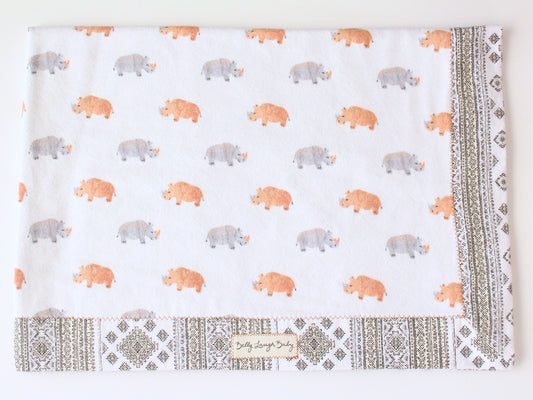 Aztec Rhino Extra Large Self Binding Flannel Baby Blanket  | Gender Neutral | CPSC Compliant