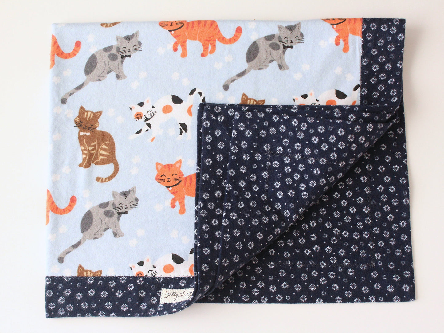 Kitty Cat Self Binding Flannel Baby Blanket  | Gender Neutral | CPSC Compliant