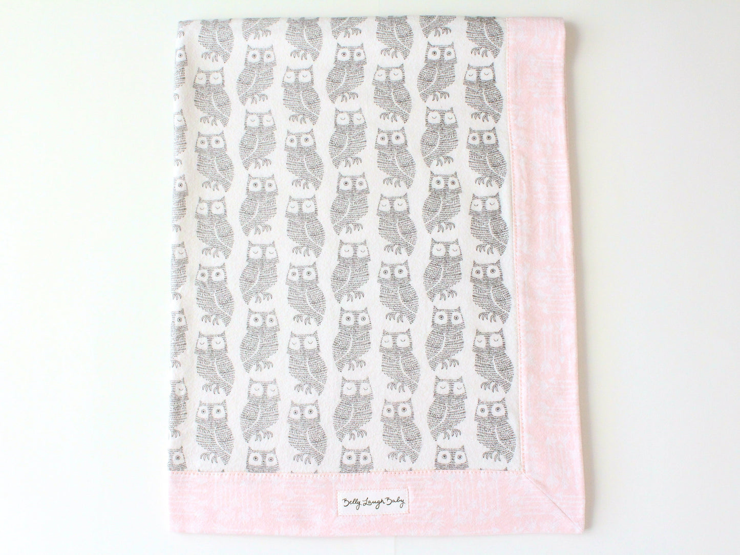 Pink Owl Extra Large Self Binding Flannel Baby Blanket | CPSC Compliant