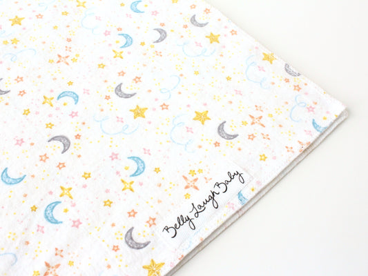 Star and Moon Doodle Extra Large Flannel Receiving Blanket Swaddle | Gender Neutral Baby Shower Gift | CPSC Compliant
