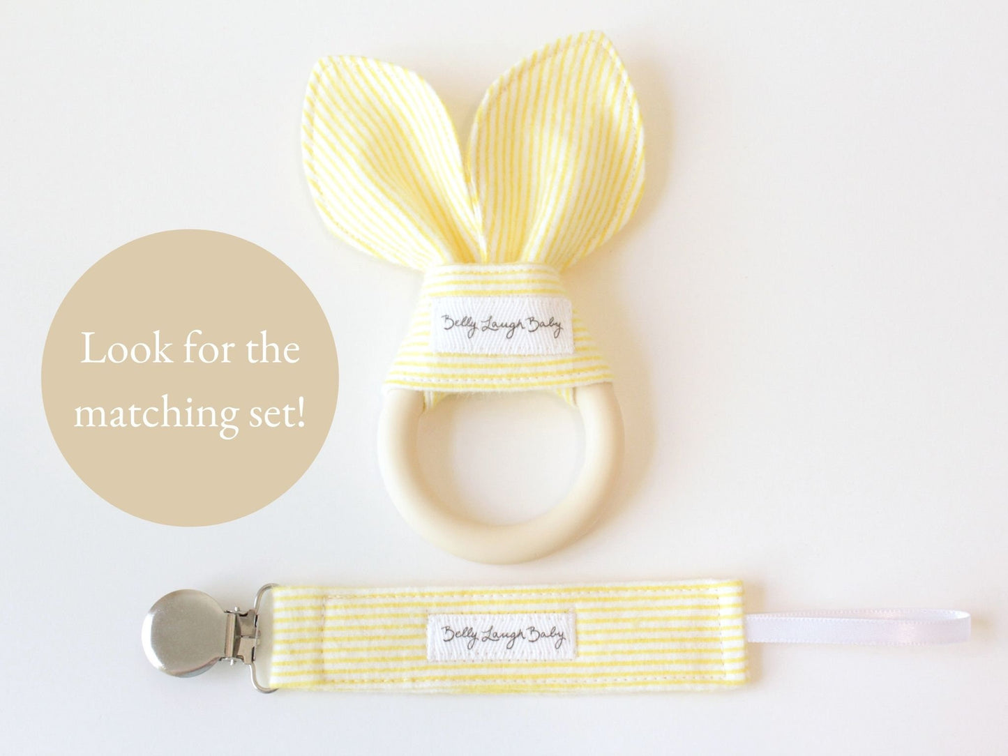 Yellow Pinstripe Flannel Pacifier Clip Gender Neutral | Baby Gift | Soother Leash Binky Holder | CPSC Compliant