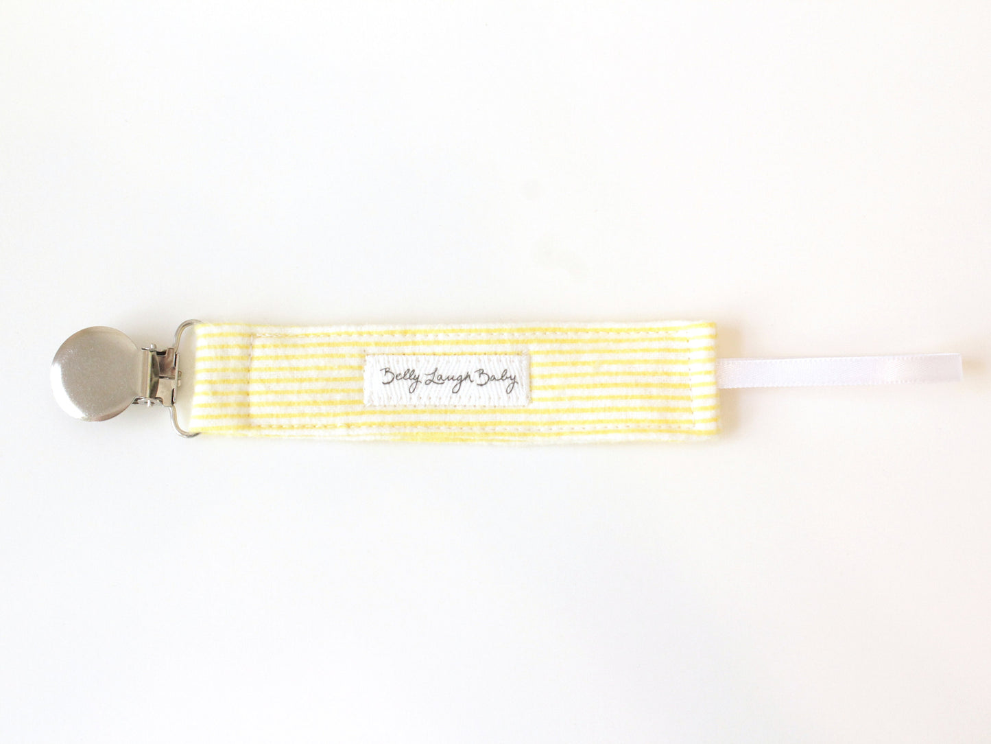 Yellow Pinstripe Flannel Pacifier Clip Gender Neutral | Baby Gift | Soother Leash Binky Holder | CPSC Compliant