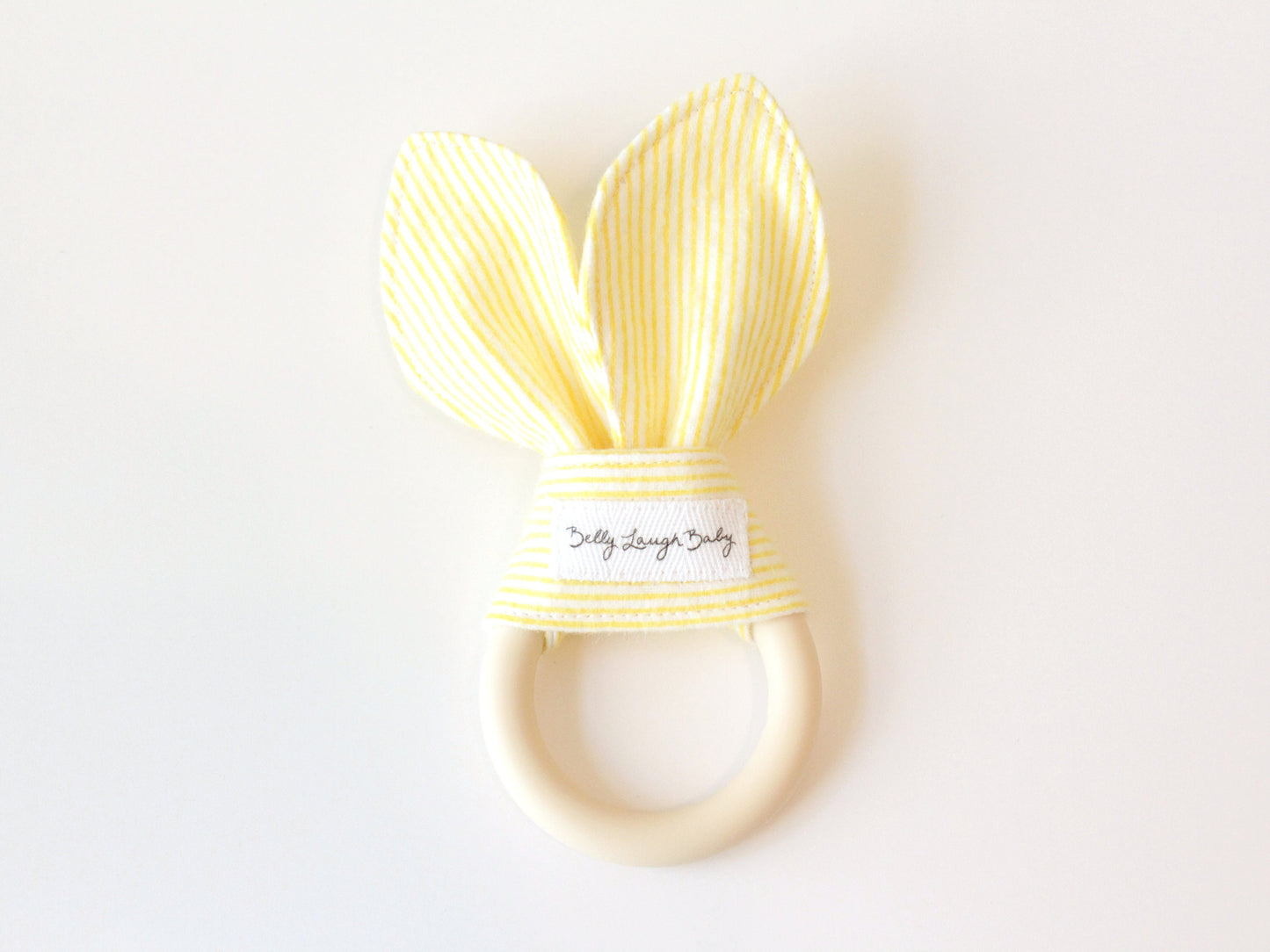 Yellow Striped Bunny Ear Teether and Pacifier Clip Bundle | Gender Neutral Baby Shower Gift Bundle Set | CPSC Compliant