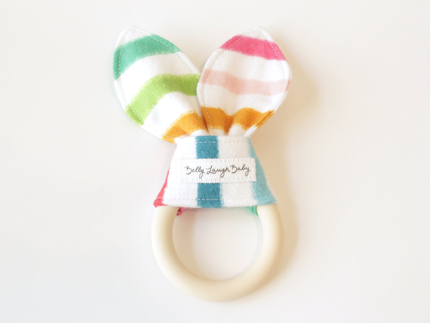 Rainbow Stripe Bunny Ear Teether and Pacifier Clip Bundle | Gender Neutral Baby Shower Gift Bundle Set | CPSC Compliant