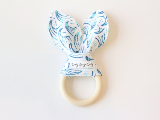 Ocean Wave Silicone Bunny Ear Teether | Gender Neutral Baby Shower Gift Sensory Toy | CPSC Compliant