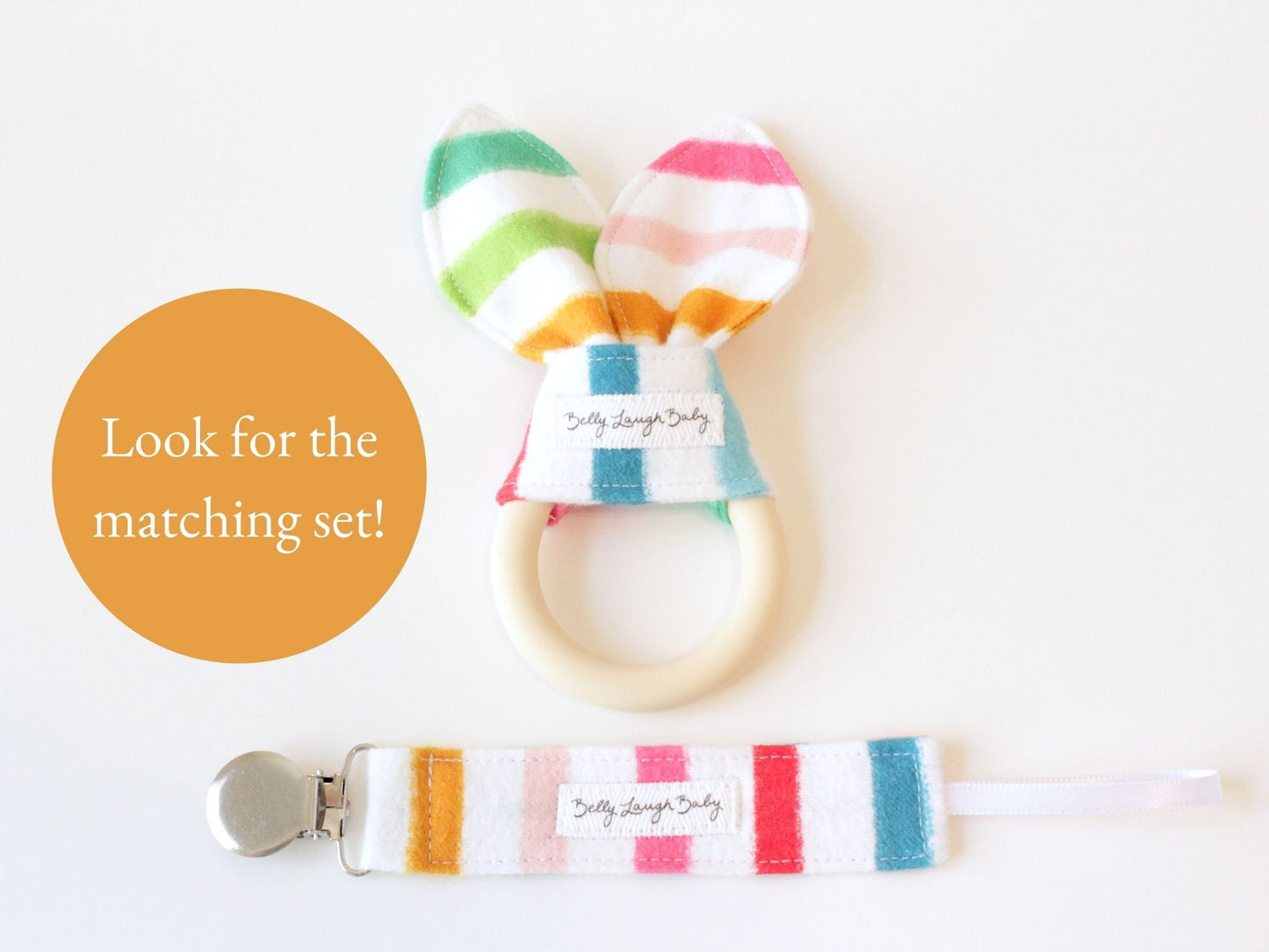Rainbow Stripe Flannel Pacifier Clip Gender Neutral | Baby Gift | Soother Leash Binky Holder | CPSC Compliant