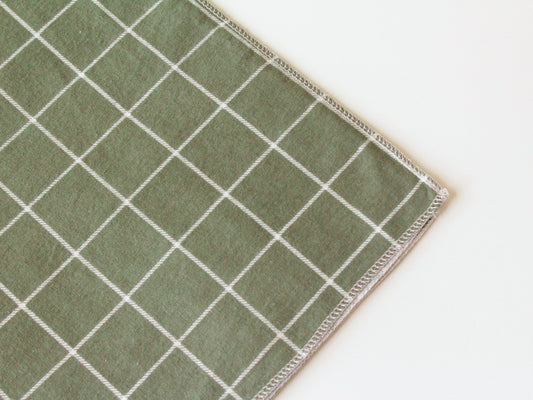 Olive Green Plaid Grid Extra Large Flannel Receiving Blanket Swaddle | Gender Neutral Baby Shower Gift | CPSC Compliant